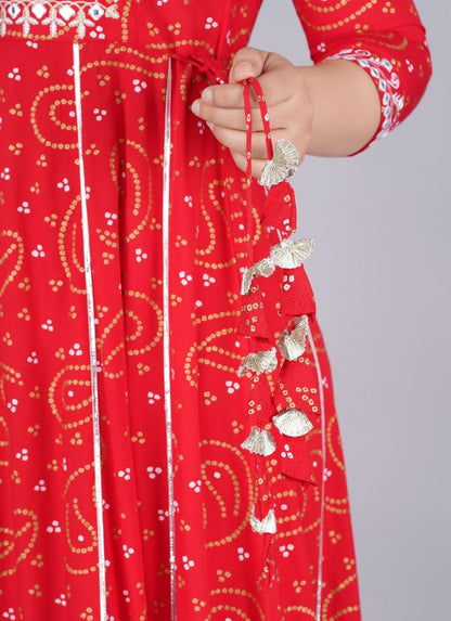 Red Bandhani Print Embroidered Gown