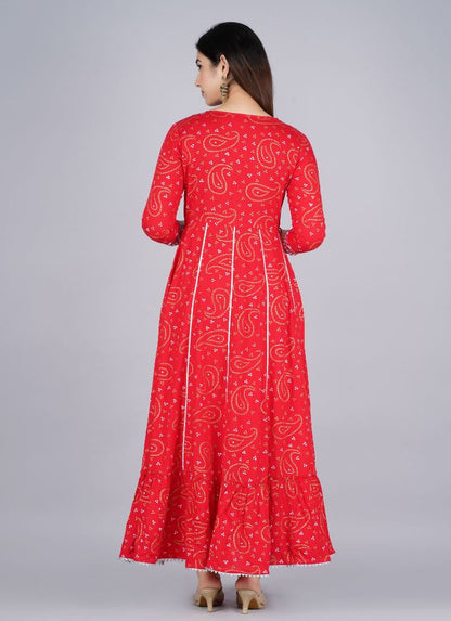 Red Bandhani Print Embroidered Gown