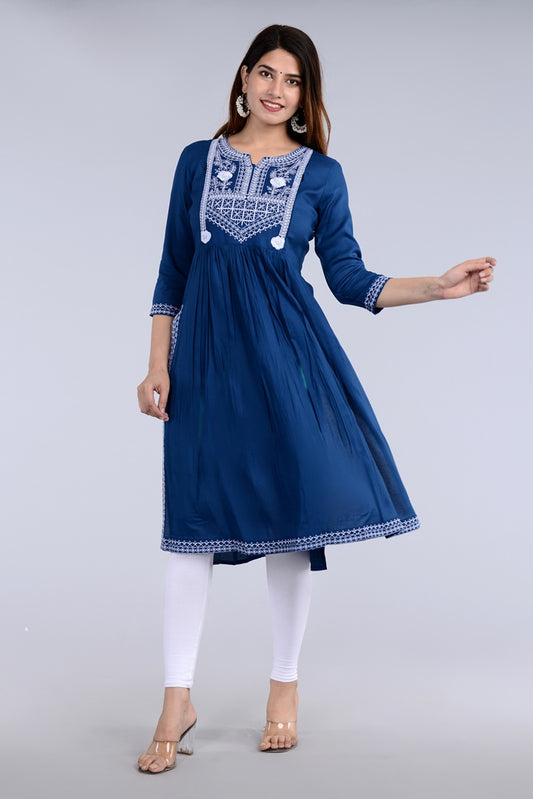 Blue Straight Printed Designer Kurta