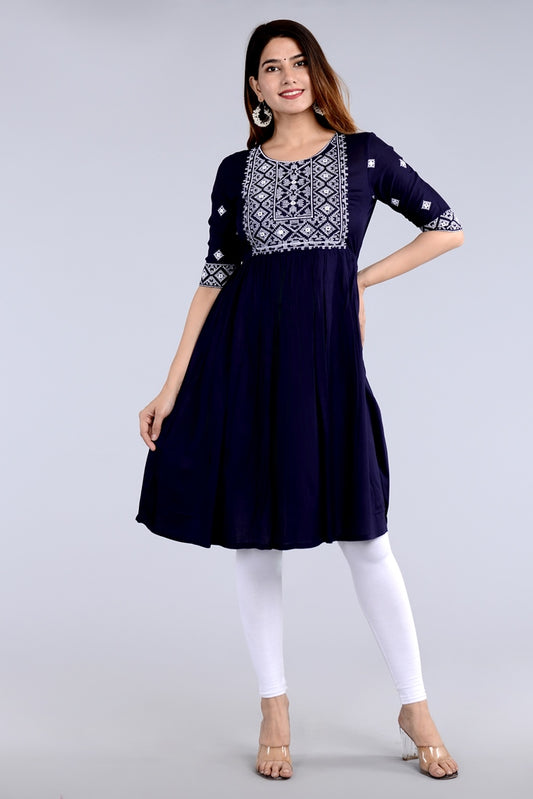 Blue Straight Printed Designer Kurta