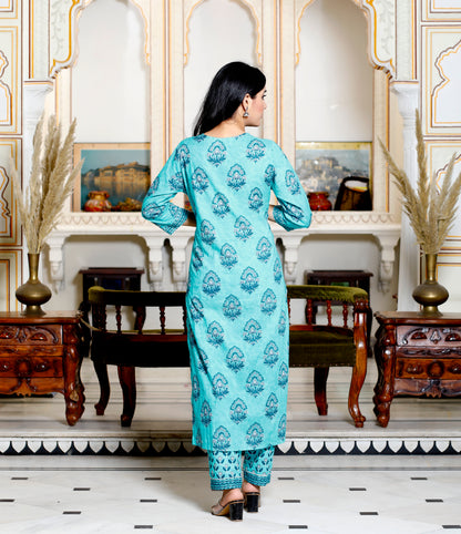 Rama Green Colour Designer Printed Kurta with Pant and Dupatta