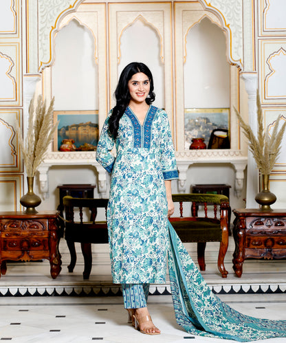 Green Colour Designer Printed Kurta with Pant and Dupatta