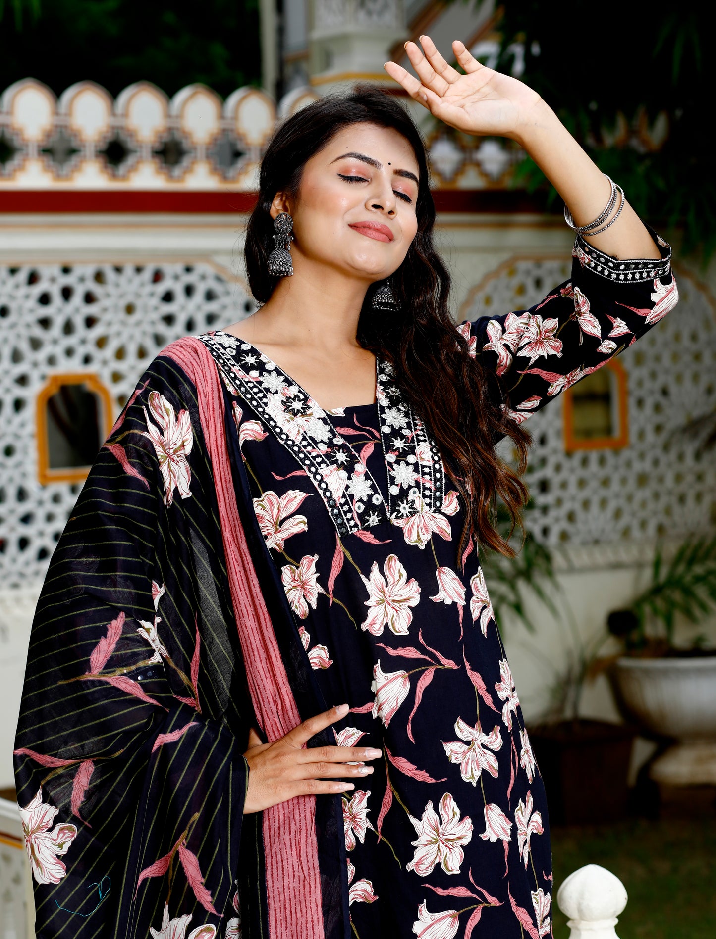 Black Colour Designer Printed Kurta with Pant and Dupatta