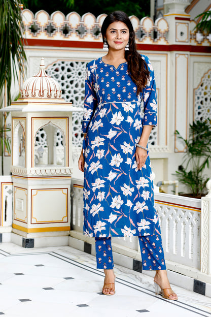 Blue Colour Designer Printed Kurta with Pant and Dupatta