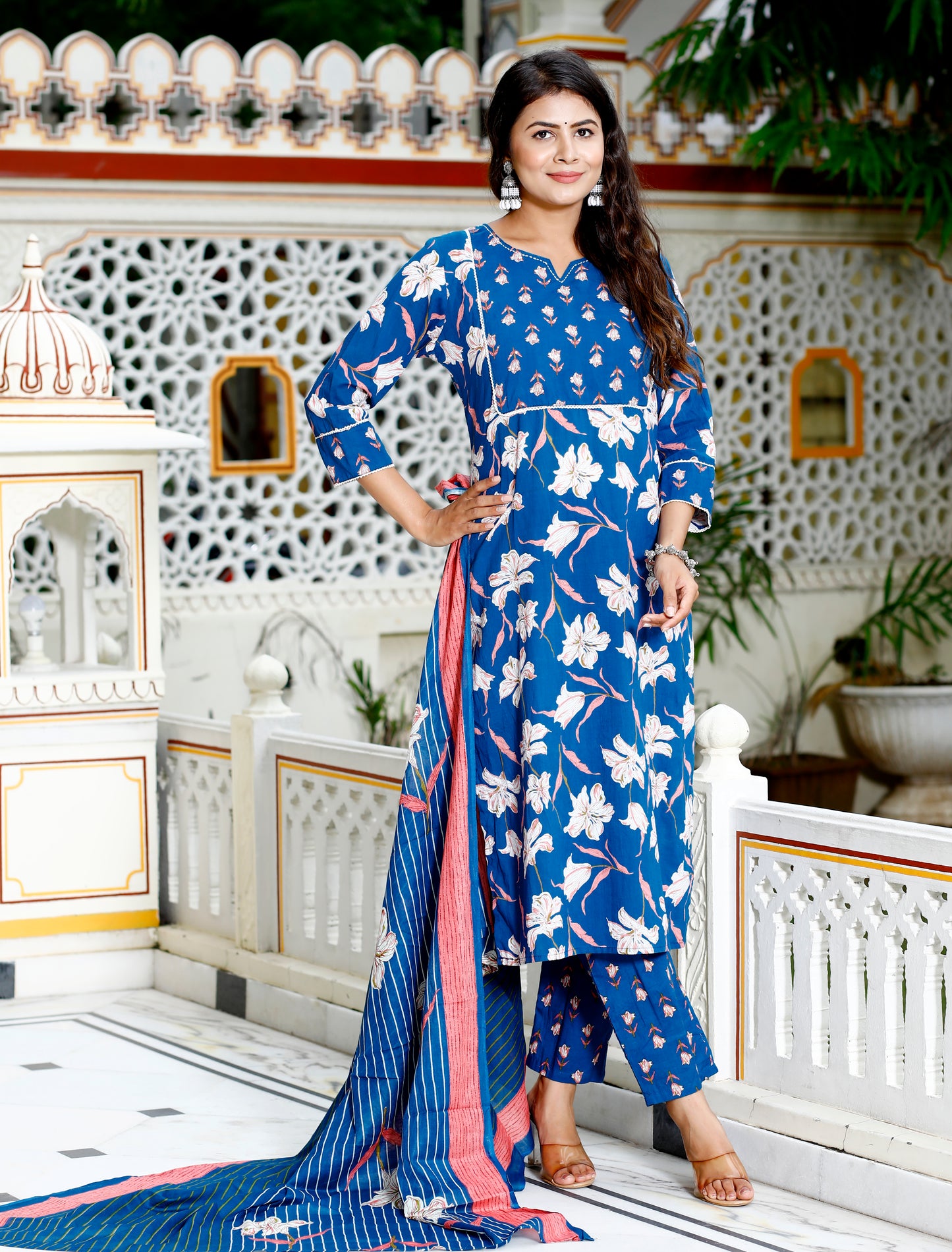 Blue Colour Designer Printed Kurta with Pant and Dupatta