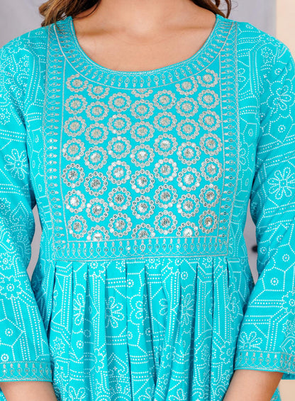 Turquois Colour Designer Printed Kurta with Pant and Dupatta